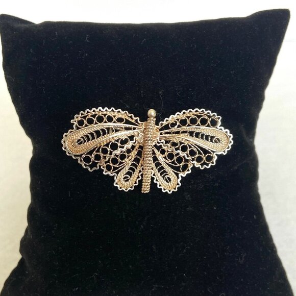 VTG Sterling Silver 950 Dainty Spun Silver Butterfly Brooch Pin - Picture 2 of 13